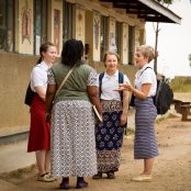 TwB volunteers with FCA staff Sauda at Bamure Primary School in Koboko